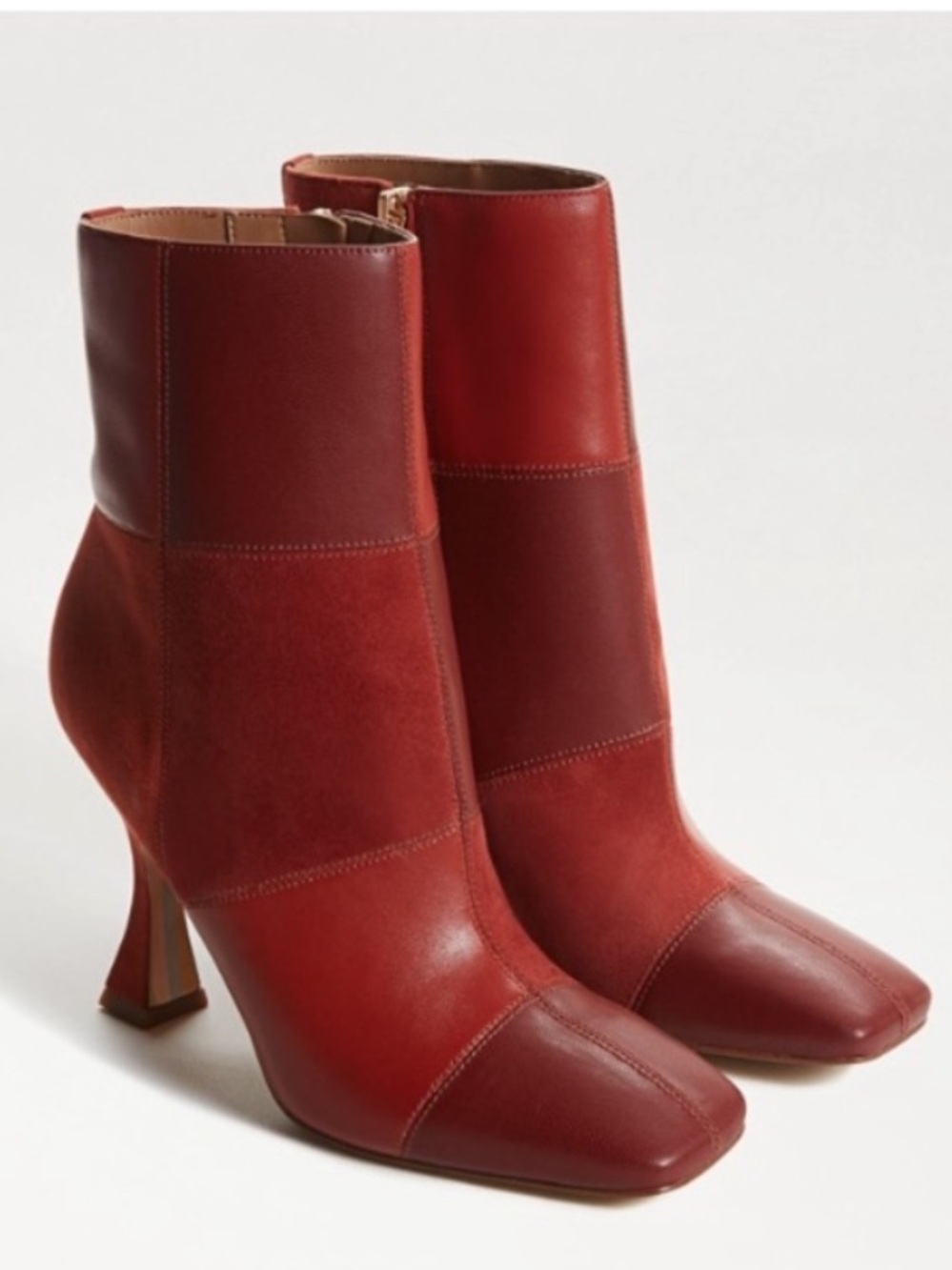 Sam Edelman Red Patchwork Leather & Suede Ankle Boots